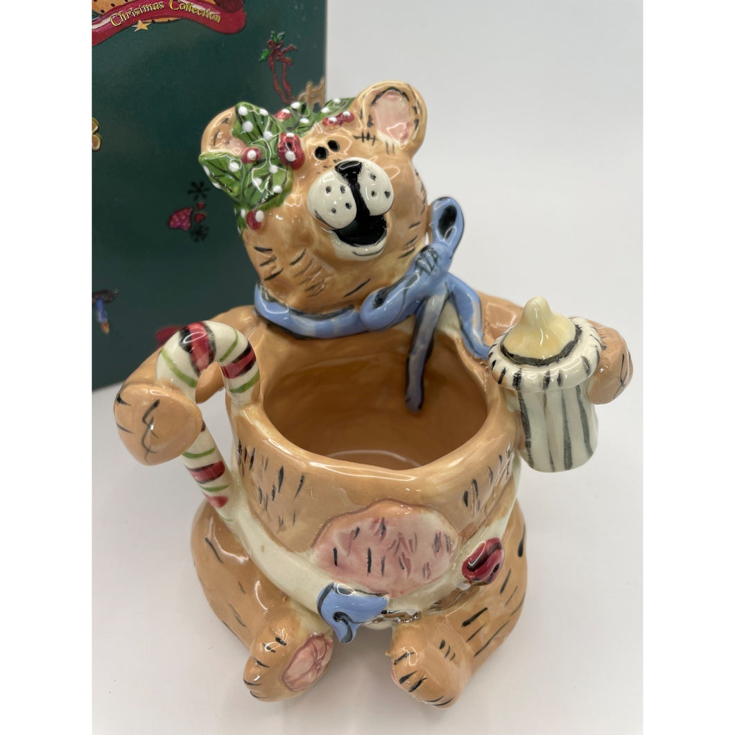 Blue Sky Ceramic Baby Bear Christmas Trinket Holder