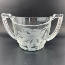 Load image into Gallery viewer, Vintage Oak Leaf Etched Glass Sugar Dish Trophy Handled Leaf and Acorns Sugar