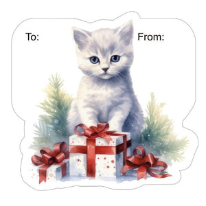 Christmas Kitten Gift Tag Stickers, Vintage Inspired Christmas Gift To and From Stickers