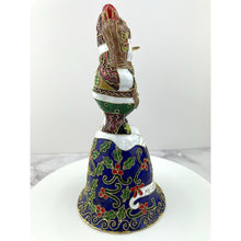 Load image into Gallery viewer, Vtg Enamel Cloisonné Bell Merry Xmas Snowman Large Gold Tone Holiday Decoration