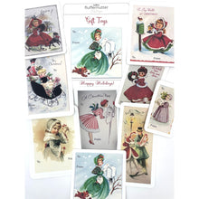 Load image into Gallery viewer, Retro Gift Tag Stickers, Vintage Inspired Little Girl Christmas Gift To and From Stickers