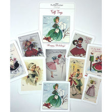 Load image into Gallery viewer, Retro Gift Tag Stickers, Vintage Inspired Little Girl Christmas Gift To and From Stickers