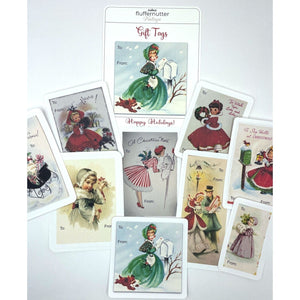 Retro Gift Tag Stickers, Vintage Inspired Little Girl Christmas Gift To and From Stickers
