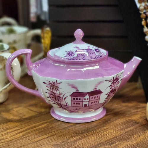 Antique Czechoslovakina Pink Lusterware H.C Schlaggenwald Teapot