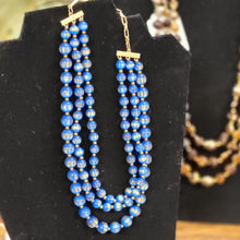 Load image into Gallery viewer, Vintage Triple Strand Moonglow Necklace - Elegant Retro Pearlescent Beaded Statement Jewelry