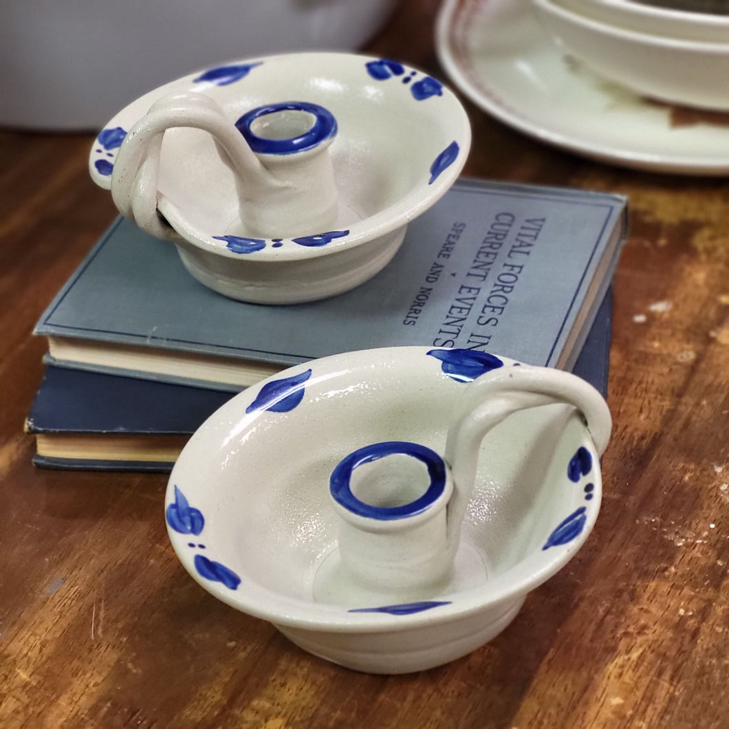 Salt Glazed W.P.F. Williamsburg Pottery Candle Holders