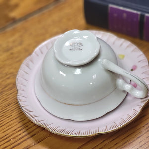 Vintage HRH Hand Painted Pink Floral Teacup & Saucer