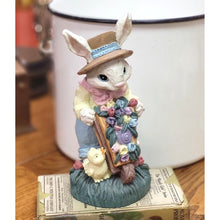 Load image into Gallery viewer, Windsor Collection Easter Bunny with Flower Cart, Ceramic Gentleman Bunny Figurine