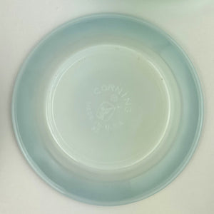 Corning Aqua Blue Saucers with "Little Joe" Blower Logo - Set of 5