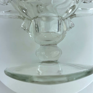 Vintage German Clear Glass Pedestal Taper Candle Holder with Handles