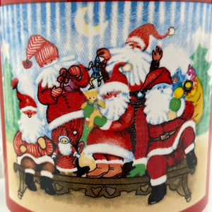 Christmas Santa’s Mug, WBI Holiday 2-Sided Coffee Cup with a Group of Santas
