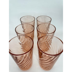 Vintage Pink Glass Swirl Pitcher & Tumbler Set, Arcoroc France Rosaline 7 Piece Fruit Orangeade Juice Set