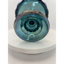 Load image into Gallery viewer, Indiana Glass King&#39;s Crown Blue Iridescent Compote Bowl, Thumbprint Carnival Glass Candy Dish