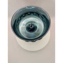 Load image into Gallery viewer, Indiana Glass King&#39;s Crown Blue Iridescent Compote Bowl, Thumbprint Carnival Glass Candy Dish