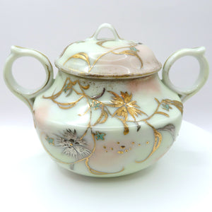 Vintage Nippon Style Moriage Creamer & Sugar Bowl Set Hand Painted Gold Floral
