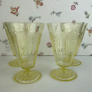 Anchor Hocking Yellow Princess Parfait Footed Depressionware Glasses/Goblets - Set of 4