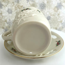 Load image into Gallery viewer, Partylite Teacup and Saucer Sets - Set of 2 Holiday P7257 Holly Leaf Tea Light Holders Cup and Saucer