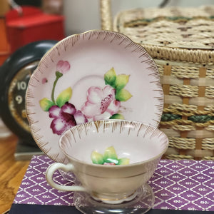 Vintage HRH Hand Painted Pink Floral Teacup & Saucer