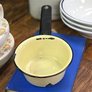 Vintage Yellow & Black Small Enamelware Saucepan