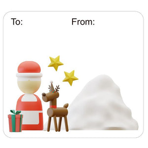 Retro Gift Tag Stickers, Retro Style Santa Village Christmas Gift To and From Stickers