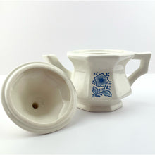Load image into Gallery viewer, Vtg Avon Teapot Single Serve White Ceramic and Blue Floral Design, Farmhouse Cottage Core Decor