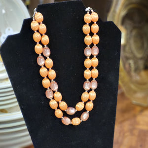 Vintage Double Strand Orange and Pink Beaded Retro Necklace