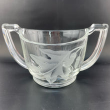 Load image into Gallery viewer, Vintage Oak Leaf Etched Glass Sugar Dish Trophy Handled Leaf and Acorns Sugar
