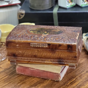 Vintage Wooden Jewelry Box, Carved Hinged Cedar Jewelry Box