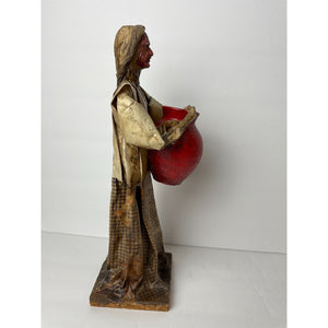 Mexican Folk Art Figurines Vintage Handmade Paper Mache Dolls Woman with Jug