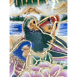 Satsuma Style Gold Hand painted Parrot and Florals Ceramic Vase