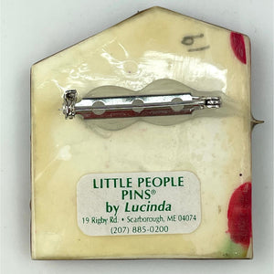 Vintage Little People Pins by Lucinda Kids Sledding Handcrafted Jewelry Brooch