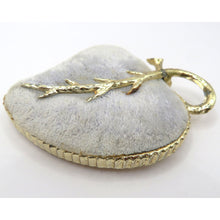 Load image into Gallery viewer, Vtg Velvet Heart Hat Pin Cushion Gold Trim Vanity Decor Romantic Boudoir Display