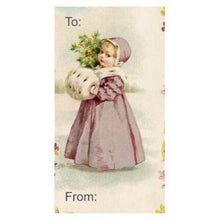 Load image into Gallery viewer, Retro Gift Tag Stickers, Vintage Inspired Little Girl Christmas Gift To and From Stickers