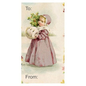 Retro Gift Tag Stickers, Vintage Inspired Little Girl Christmas Gift To and From Stickers