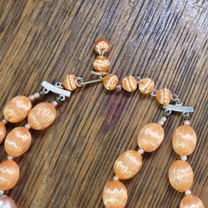 Vintage Double Strand Orange and Pink Beaded Retro Necklace