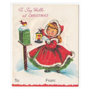 Retro Gift Tag Stickers, Vintage Inspired Little Girl Christmas Gift To and From Stickers