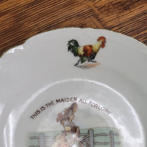 Antique Saucer "The Maiden All Forlorn." Hand Painted Transfer