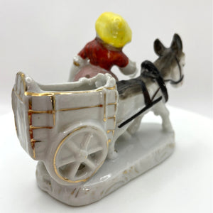 Vintage Mid Century Decorative Toothpick Holder, Lady with Donkey Cart