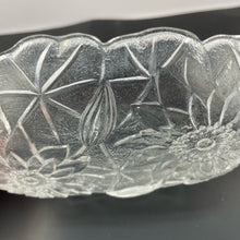 Load image into Gallery viewer, Vtg Indiana Glass Sunflower Relish Tray, Pressed Clear Glass Textured Bowl, Sunflower Pattern Handled Dish