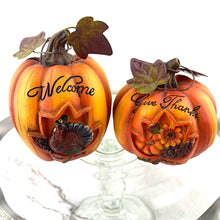 Load image into Gallery viewer, Fall Sentiment Pumpkins, Thanksgiving Fall Decoration Give Thanks Welcome Set of 2