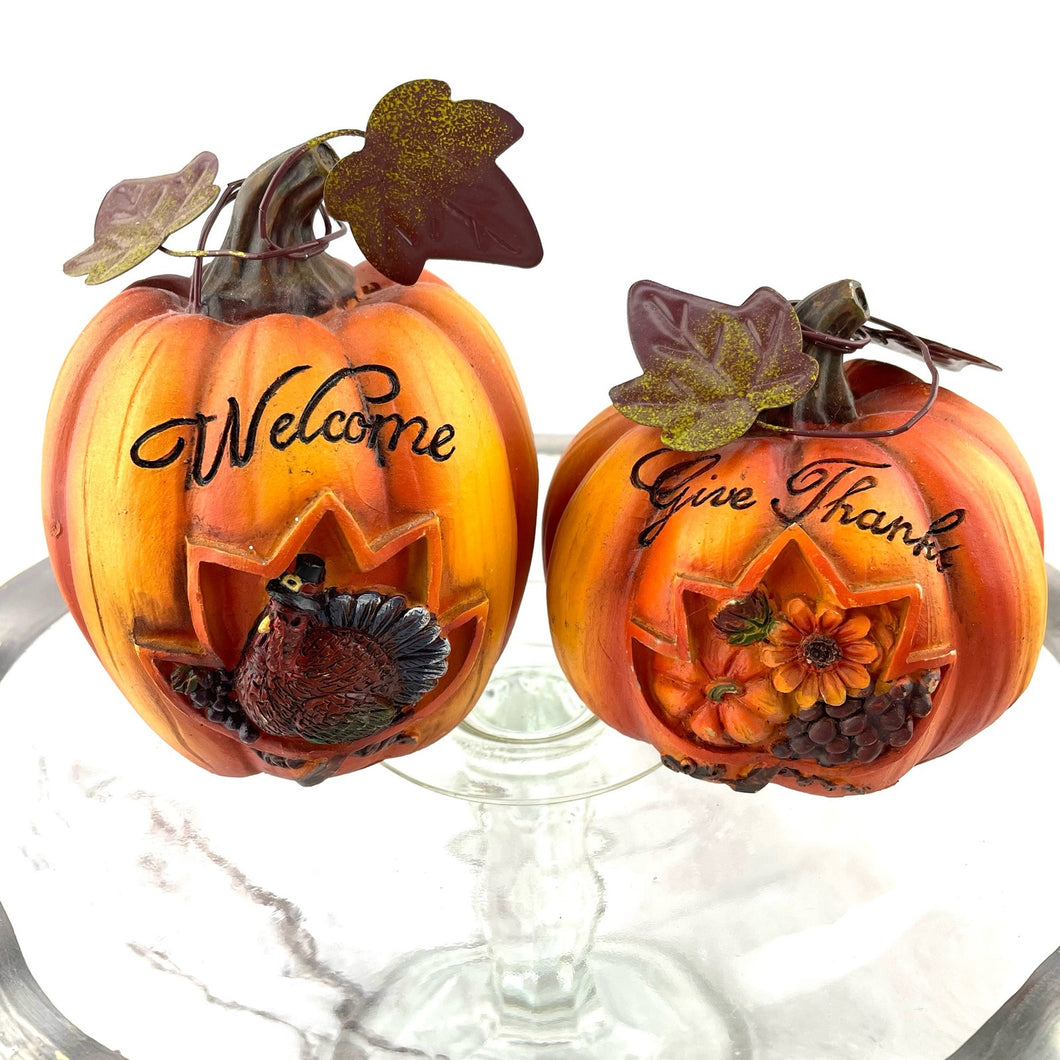 Fall Sentiment Pumpkins, Thanksgiving Fall Decoration Give Thanks Welcome Set of 2