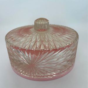 Vintage Celebrity Inc. Pink Crystal Cut Acrylic Round Powder Box