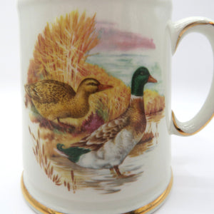 Old Foley James Kent Mug England Ducks Partridge Game Birds Gold Trim Staffordshire