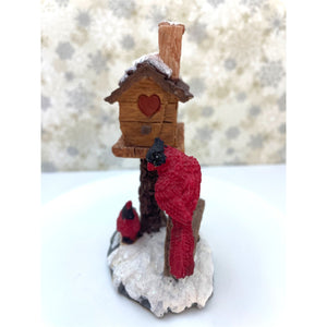 Winter Birdhouse Figurine with Cardinals - Polystone Christmas Decoration, Holiday Decor