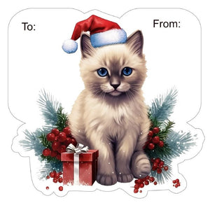 Christmas Kitten Gift Tag Stickers, Vintage Inspired Christmas Gift To and From Stickers