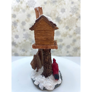 Winter Birdhouse Figurine with Cardinals - Polystone Christmas Decoration, Holiday Decor