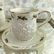 Load image into Gallery viewer, Partylite Teacup and Saucer Sets - Set of 2 Holiday P7257 Holly Leaf Tea Light Holders Cup and Saucer