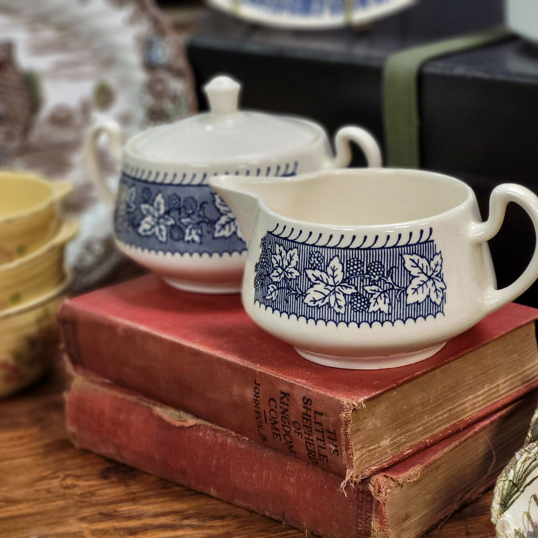 Homer Laughlin Stratwood Collection Cream and Sugar Set Shakespeare Country Blue