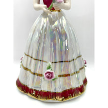 Load image into Gallery viewer, Vintage Porcelain Luster Girl Figurine, Ball Gown with Rose Details