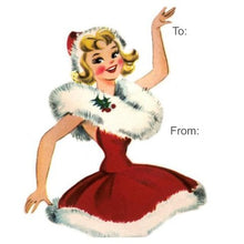 Load image into Gallery viewer, Retro Gift Tag Stickers, Vintage Inspired Girl Christmas Gift To and From Stickers